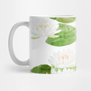 white waterlily pond watercolor Mug